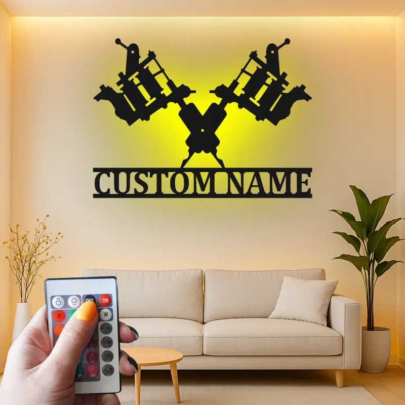 Insegna in metallo personalizzata con luce LED per macchine tatuatrici - Regalo unico per artisti del tatuaggio e decorazione per studi