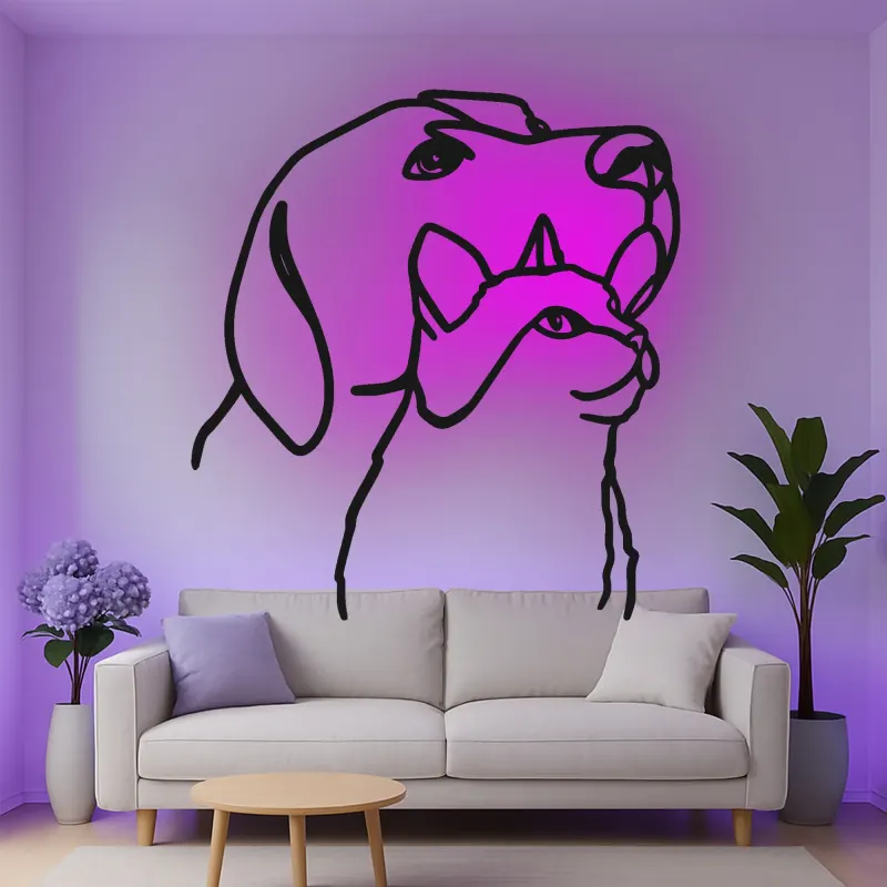 Cartel de metal personalizado con silueta de perro y gato y luz LED, regalo para amantes de mascotas, decoración para salón u oficina
