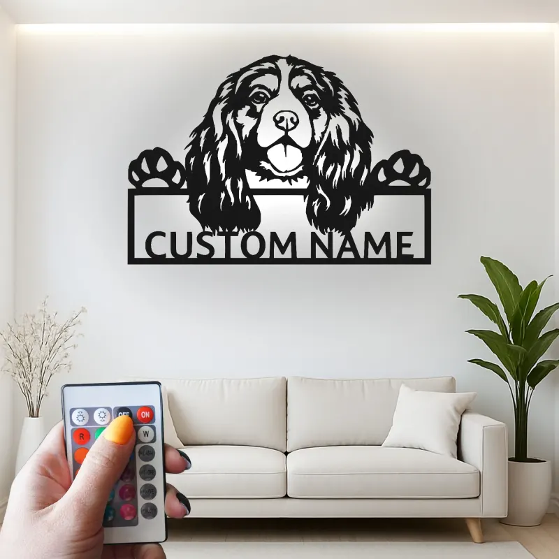 Cartel de metal LED personalizado de Cocker Spaniel - Regalo para amantes de los perros - Decoración para el salón