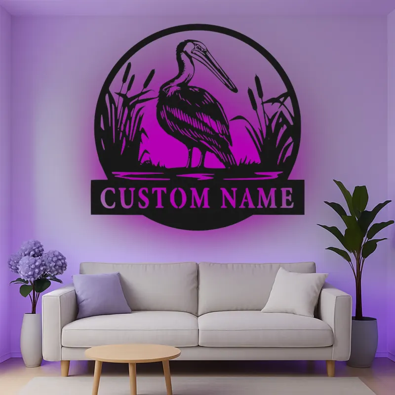 Insegna in metallo personalizzata con airone e luce LED, regalo per amanti della natura, decorazione per camera da letto o soggiorno