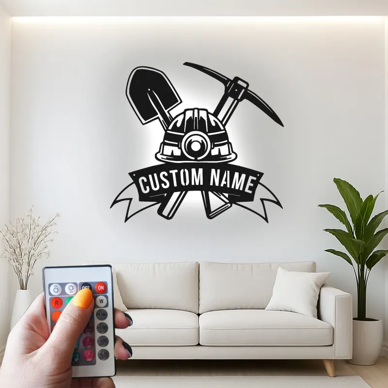 Personalisierte LED Metall-Wandkunst für Bergleute – Geschenk für Garage oder Werkstatt