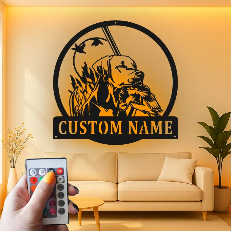 Insegna in metallo personalizzata per cacciatori | Arte da parete LED Labrador Retriever | Decorazione per man cave da cacciatore