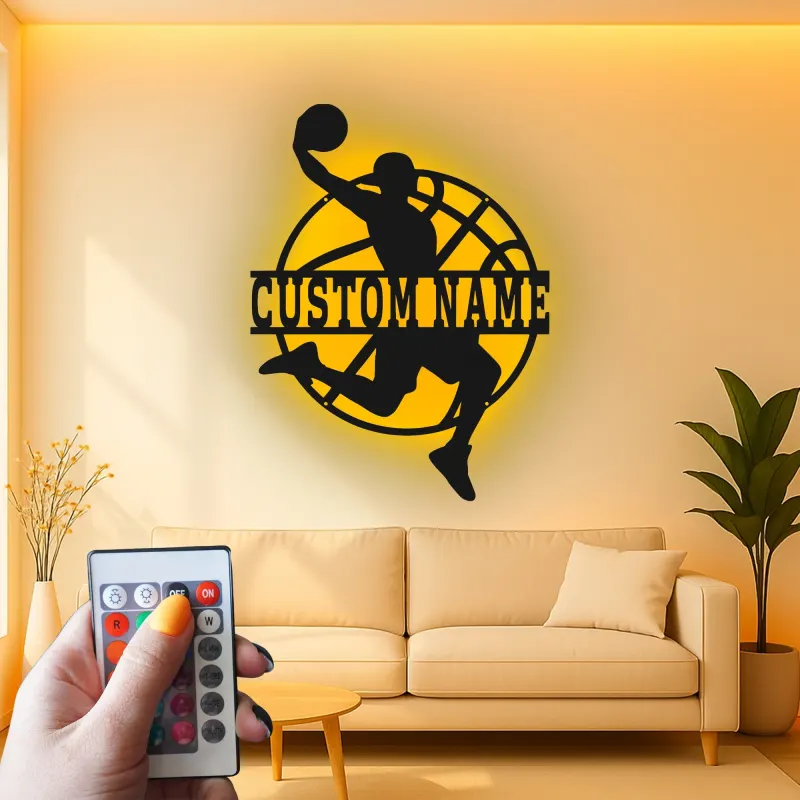 Insegna in metallo LED personalizzata per giocatore di basket - Regalo personalizzato per appassionati di sport e decorazione per sala giochi 1