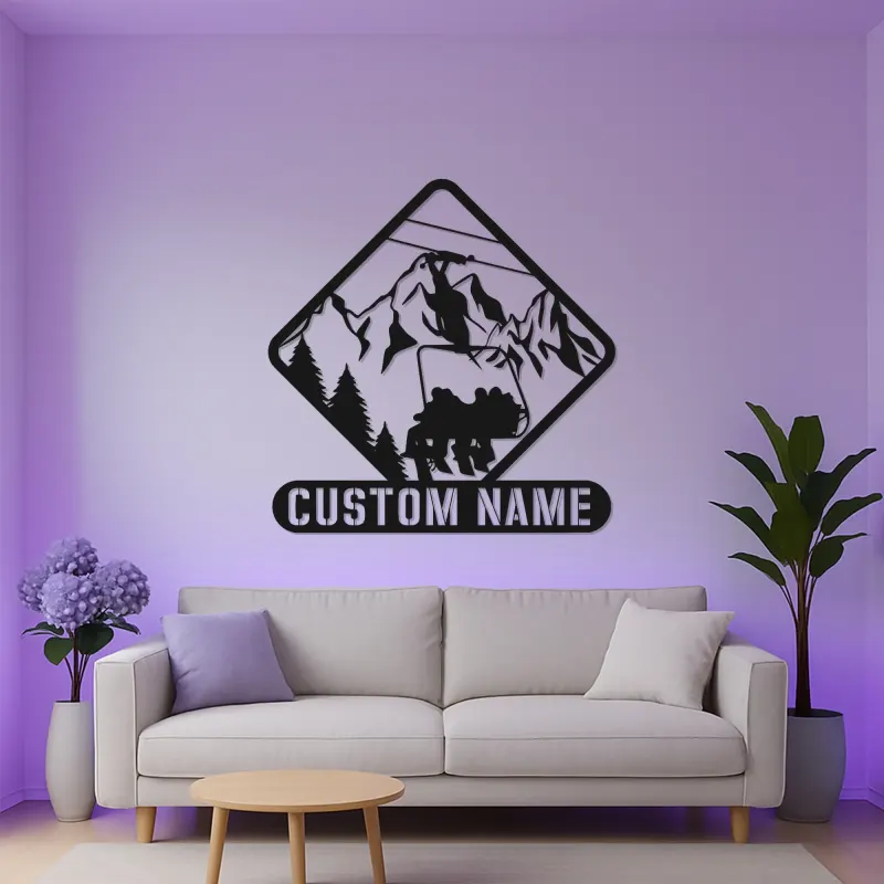 Custom Ski Lift Metal Sign | Personalized Mountain LED Wall Art | Ski Lodge Decor & Gift for Skiers
