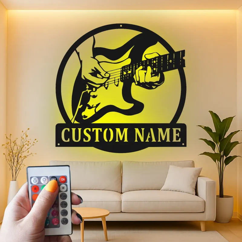 Custom Guitar Player LED Sign | Personalized Metal Wall Art for Music Room & Studio Decor | Gift for Musician