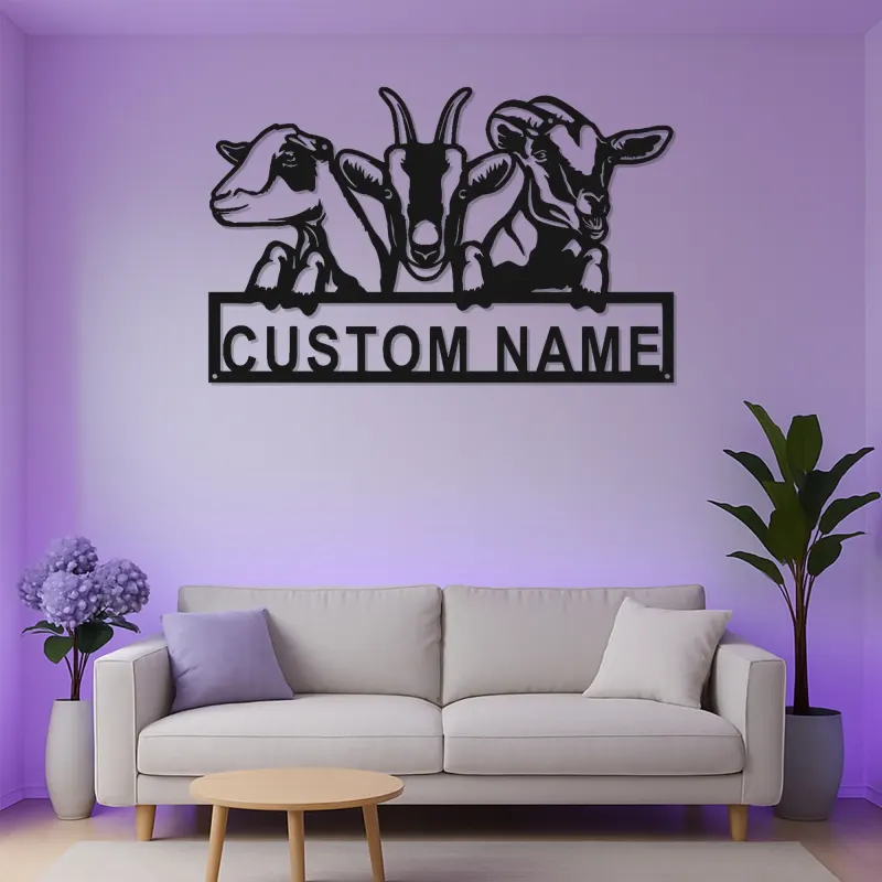 Personalisierte LED-Ziegen-Schild | Metall-Wandkunst für Ranch & Landhaus-Dekor | Geschenk für Ziegenliebhaber