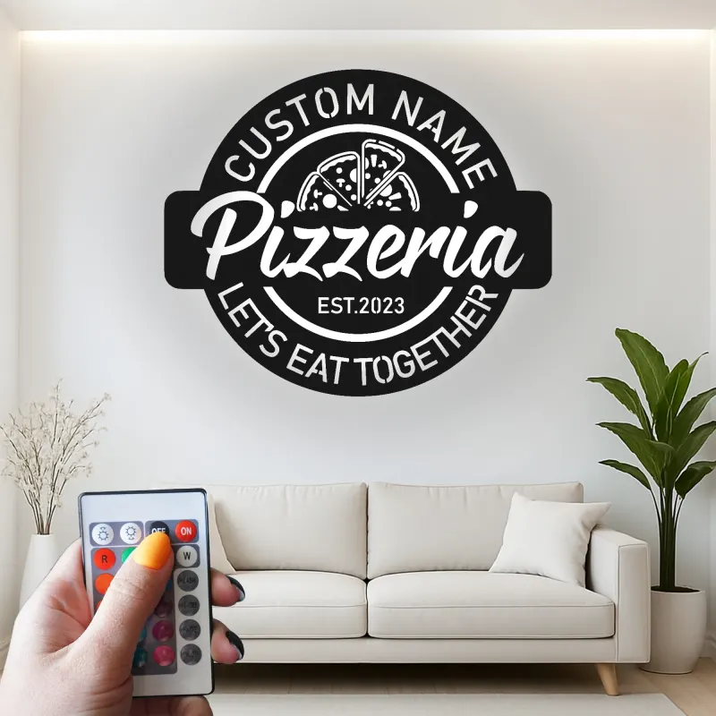 Personalized Pizzeria Sign | Custom 3D Metal Wall Art | Retro Restaurant & Kitchen Decor | Backlit LED Logo for Business