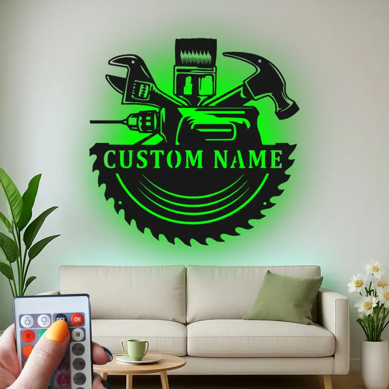 Custom Tool Set Led Light Metal Wall Art Personalized Gift for Handyman Garage or Workshop Decor 2