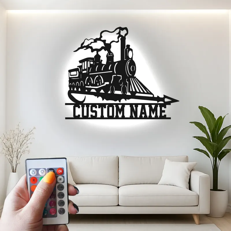 Custom Steam Train Led Light Metal Wall Art Personalized Gift for Train Enthusiasts Man Cave or Office Decor 2