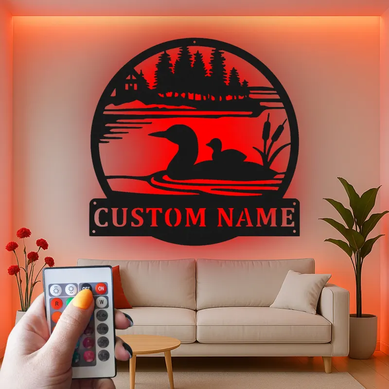 Custom Loon Metal Wall Art | Personalized Lake House LED Sign | Rustic Cabin Decor for Owners