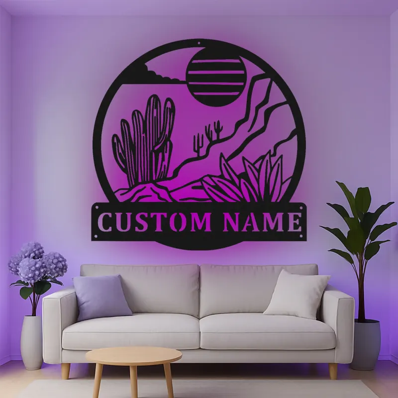 Décoration murale en métal personnalisée Paysage désertique avec rétroéclairage LED Cadeau pour les amoureux de la nature Décor de salon ou de bureau
