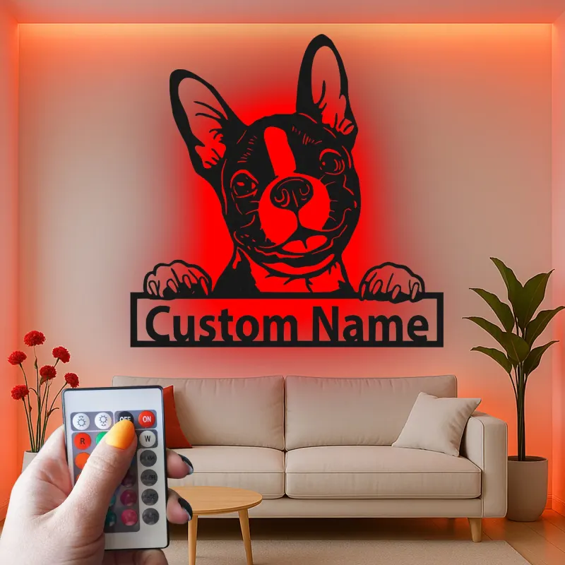 French Bulldog LED Metal Wall Art | Custom Dog Name Sign | Personalized Pet Lover Gift | Modern Home Decor