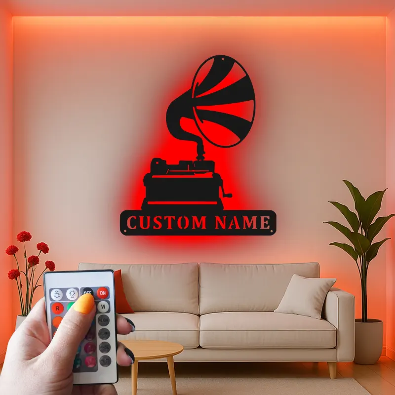 Décoration murale en métal LED personnalisée pour les amoureux de la musique - Gramophone