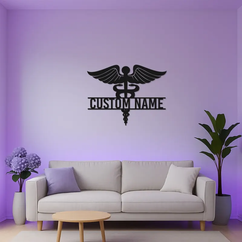 Art mural en métal Caduceus personnalisé | Panneau médical rétroéclairé LED | Décor de bureau de médecin personnalisé | Cadeau pour professionnels de la santé