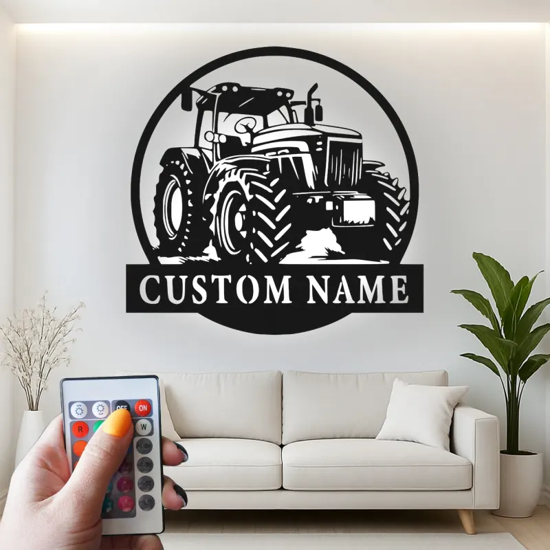 Insegna in metallo LED personalizzata a forma di trattore - Regalo per agricoltori, decorazione rustica per fattoria 1