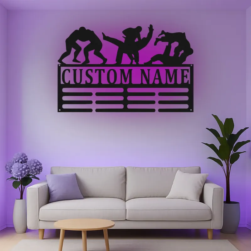 Personalisierte LED-beleuchtete Metall-Wandkunst mit Wrestling – Geschenk für Wrestler, Schlafzimmer oder Gym-Dekoration
