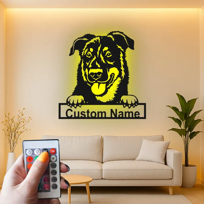 Insegna in metallo LED personalizzata per cani - Regalo per amanti dei cani, decorazione per soggiorno o ingresso