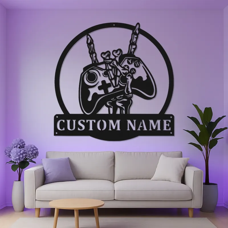Custom Gamer Metal Sign | Personalized LED Wall Art for Teen Room | Video Game Controller Decor for Man Cave