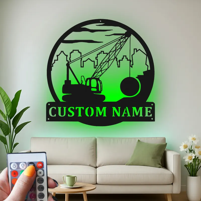 Décoration murale en métal LED de grue de construction, cadeau unique pour les bâtisseurs, décoration de bureau ou d'atelier