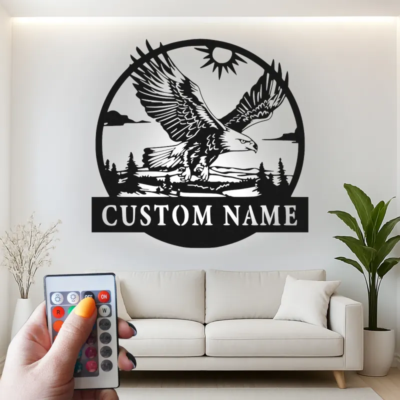 Décoration murale en métal LED personnalisée avec aigle - Cadeau pour les amoureux de la nature, décoration rustique pour le salon