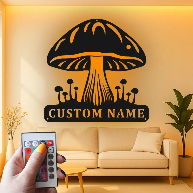 Individuelles Pilz-Metallschild | Personalisierte LED-Pilz-Wandkunst | Vintage-Naturfreunde-Geschenk für Studio- und Schlafzimmerdekoration