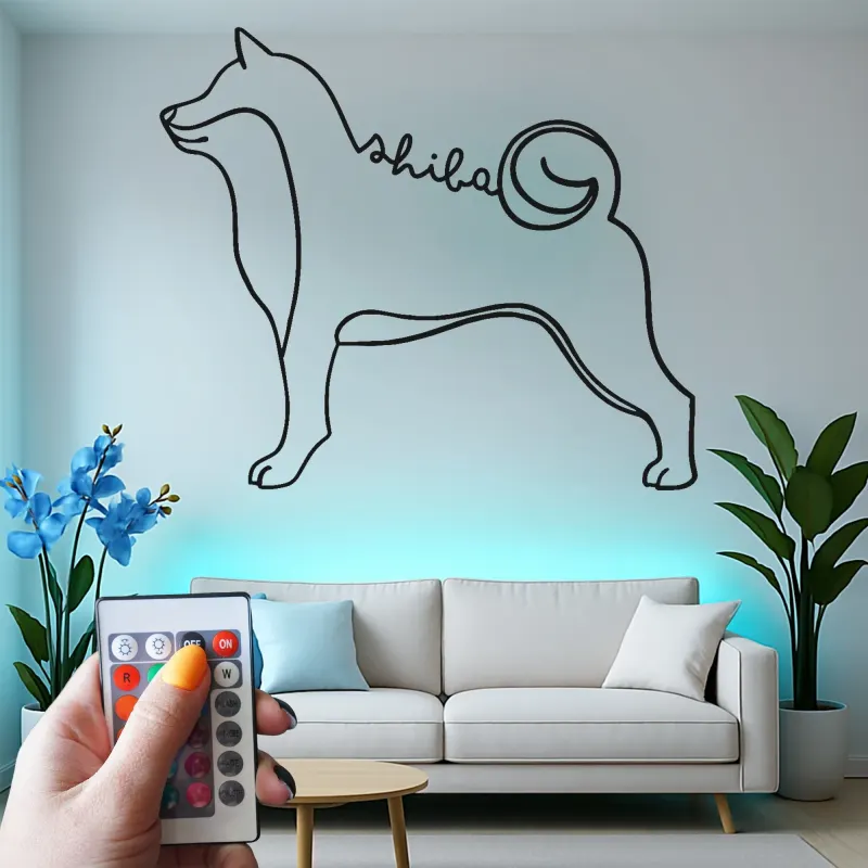 Shiba Inu LED-Wandkunst | Individuelle Metall-Silhouette eines Hundes | Minimalistisches Japandi-Hausdekor Geschenk für Tierliebhaber
