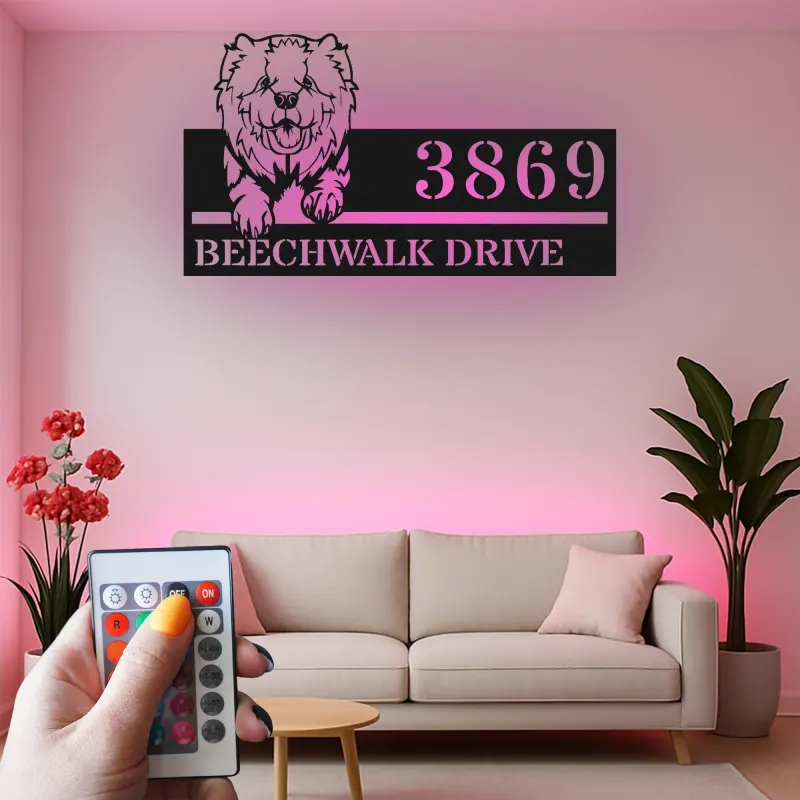 Custom Chow Chow Address Led Light Metal Wall Art Personalized Dog Lover Gift Outdoor Home Decor