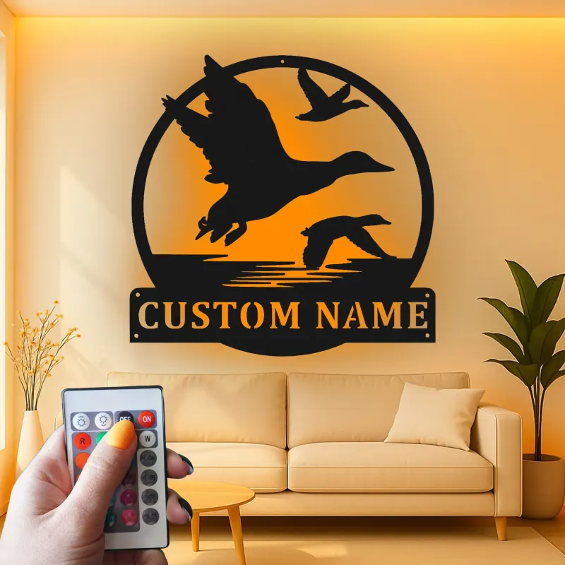 Décoration murale en métal LED silhouette de canard personnalisée pour les passionnés de faune
