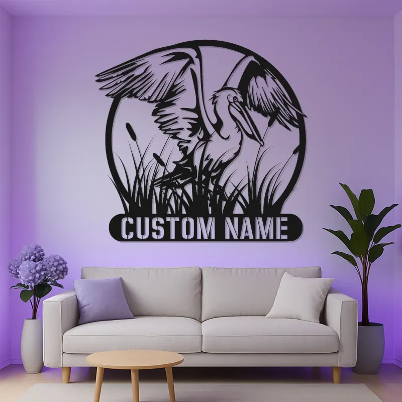 Insegna in Metallo Pellicano Personalizzata | Arte Murale LED Costiera per la Casa | Regalo per Amanti degli Uccelli | Decorazione per Casa al Mare