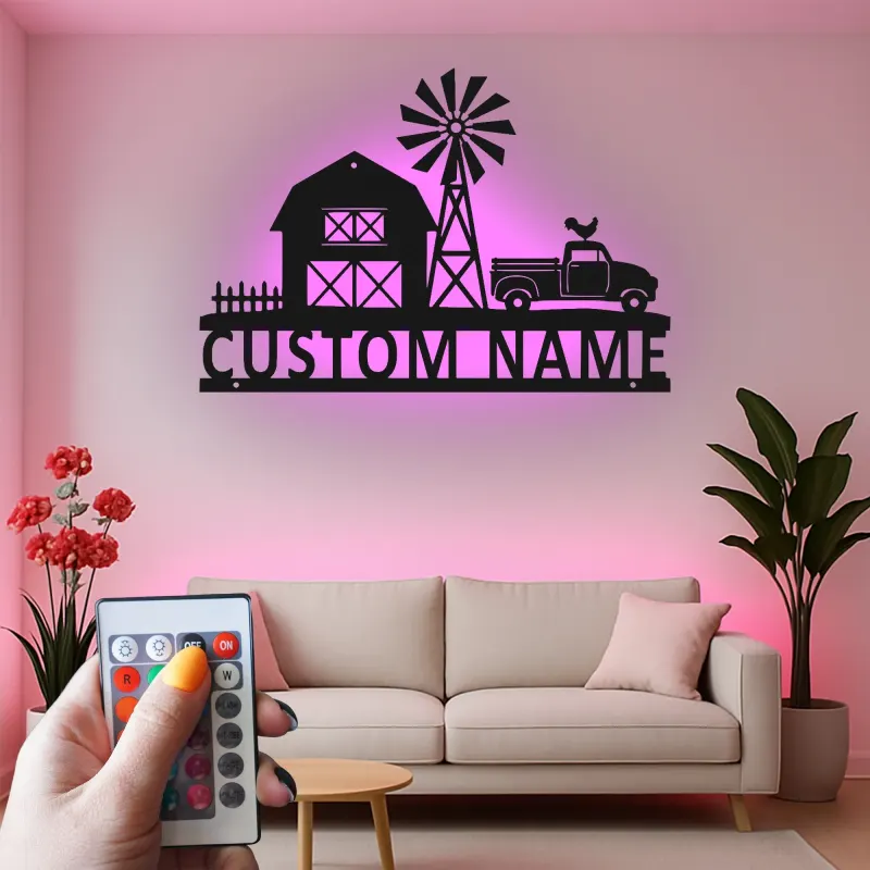 Personalisiertes LED-Metall-Wandbild Farmhouse-Truck – rustikales Geschenk für Zuhause, Country-Wohnzimmerdeko