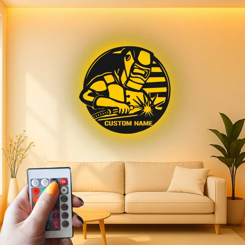 Personalisierte LED-Metall-Wandkunst für Schweißer – Geschenk für Schweißer, Garagen- oder Werkstattdekor 2