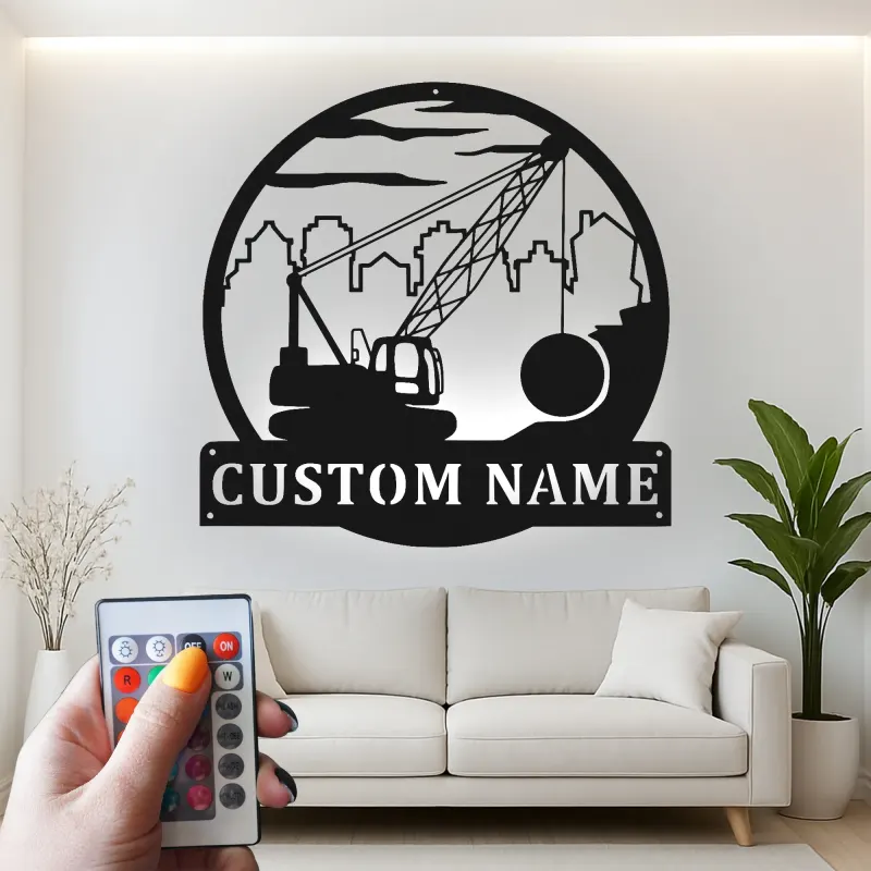 Décoration murale en métal LED de grue de construction, cadeau unique pour les bâtisseurs, décoration de bureau ou d'atelier