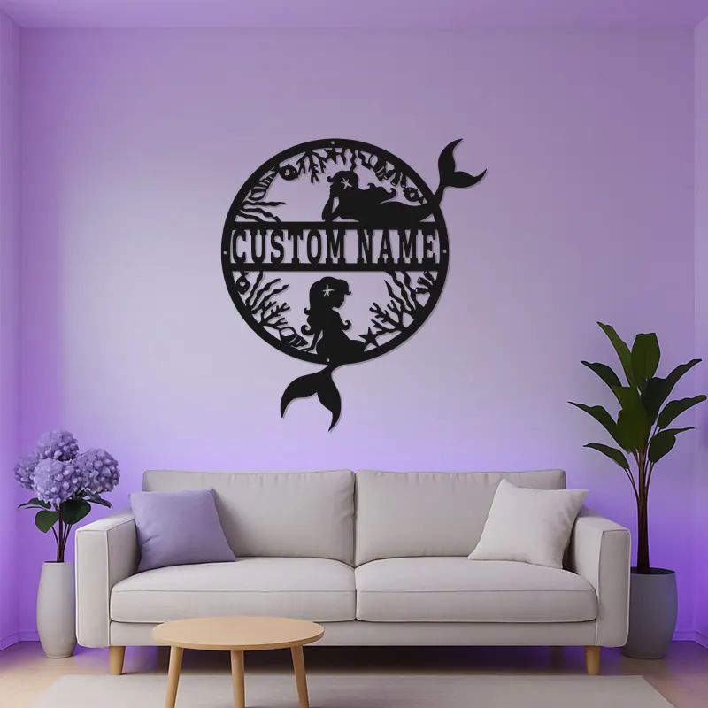 Personalisierte Meerjungfrau LED-Schild | Benutzerdefinierte Metall-Wandkunst | Ozean-Fantasie Kinderzimmerdekoration | Geschenk für Mädchenzimmer