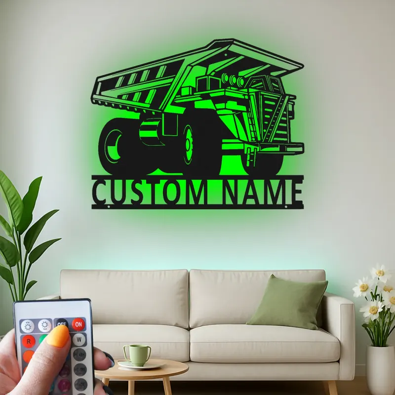 Custom Dump Truck Led Light Metal Wall Art Personalized Gift for Construction Enthusiasts Garage or Kid's Room Decor
