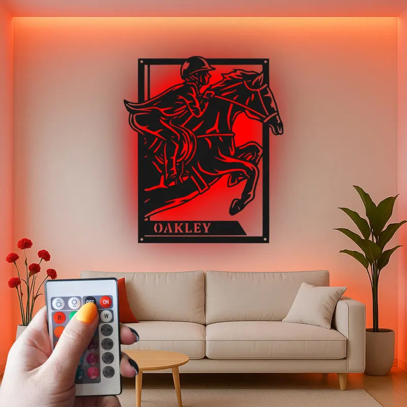 Personalized Equestrian LED Sign | Custom Horse Jumper Metal Art | Stable & Ranch Decor | Horse Lover Gift