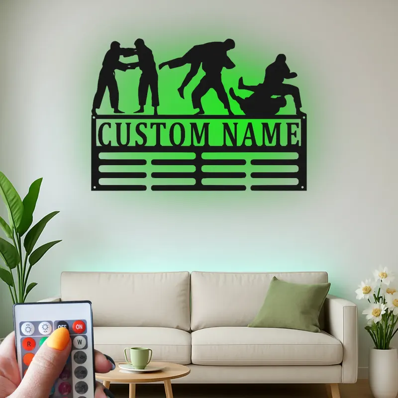 Custom Brazilian Jiu-Jitsu Led Light Metal Wall Art, Personalized Martial Arts Grappling Decor, BJJ Gift for Athletes Gym Room