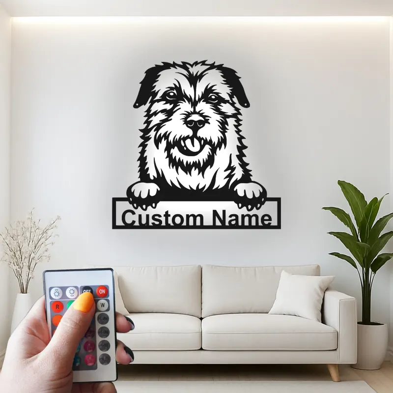 Décoration murale en métal LED personnalisée pour chien Terrier - Cadeau pour les propriétaires d'animaux
