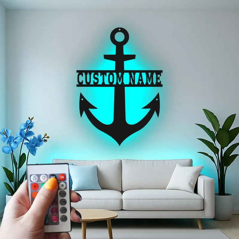 Insegna in metallo personalizzata con ancora e luce LED regalo nautico per amanti delle barche decorazione casa al mare