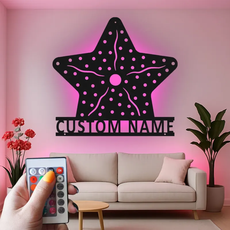 Custom Starfish LED Sign | Personalized Metal Wall Art | Nautical Beach House Decor | Coastal Ocean Lighting