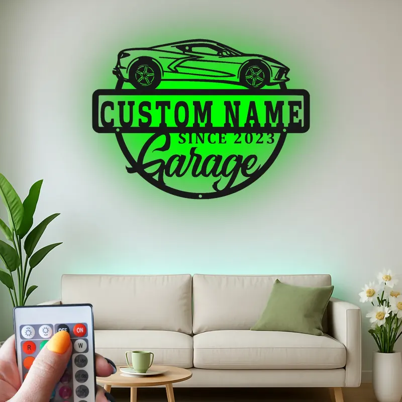 Cartel de metal LED de coche deportivo personalizado, regalo para entusiastas de coches, decoración de garaje