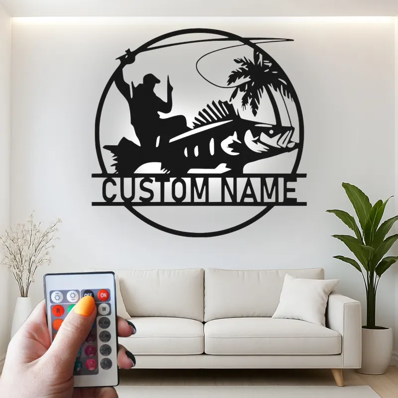 Personalized Fisherman Light | Custom LED Metal Sign for Anglers | Lake House & Man Cave Wall Art Decor
