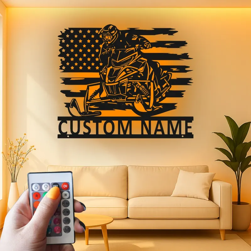 Décoration murale en métal personnalisée pour motoneigistes avec rétroéclairage LED