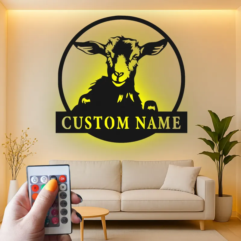 Personalisierte Ziegenschild mit LED | Individuelle Metall-Wandkunst | Modernes Bauernhaus & Ranch Dekor | Geschenk für Ziegenliebhaber