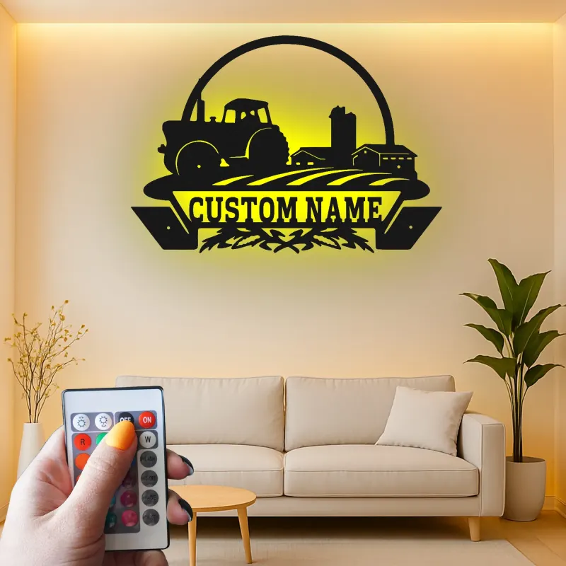 Décoration murale en métal personnalisée Tracteur de ferme avec rétroéclairage LED Cadeau pour agriculteur Décor rustique pour maison de campagne