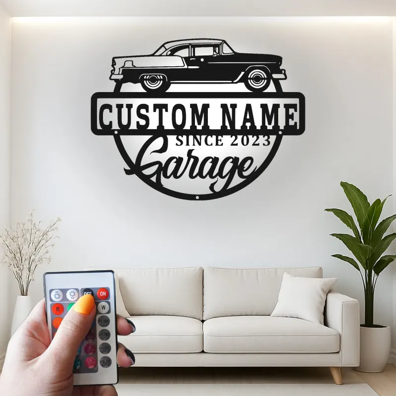 Custom Classic Car Led Light Metal Wall Art Personalized Garage Gift for Him Man Cave Decor 6