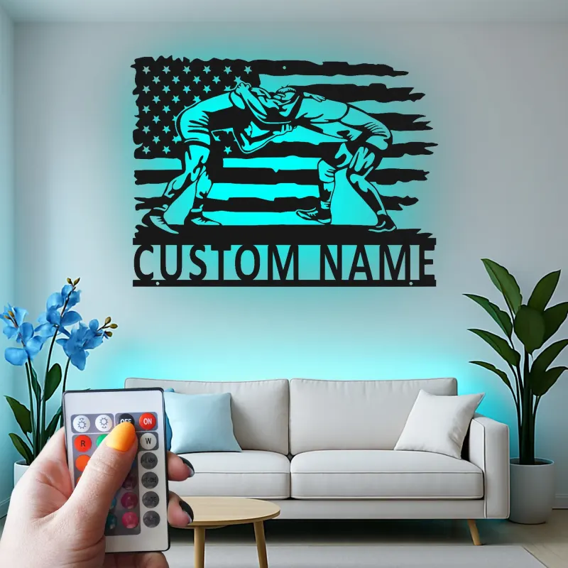 Insegna in metallo LED personalizzata per la lotta, regalo per lottatori, decorazione per man cave e sport