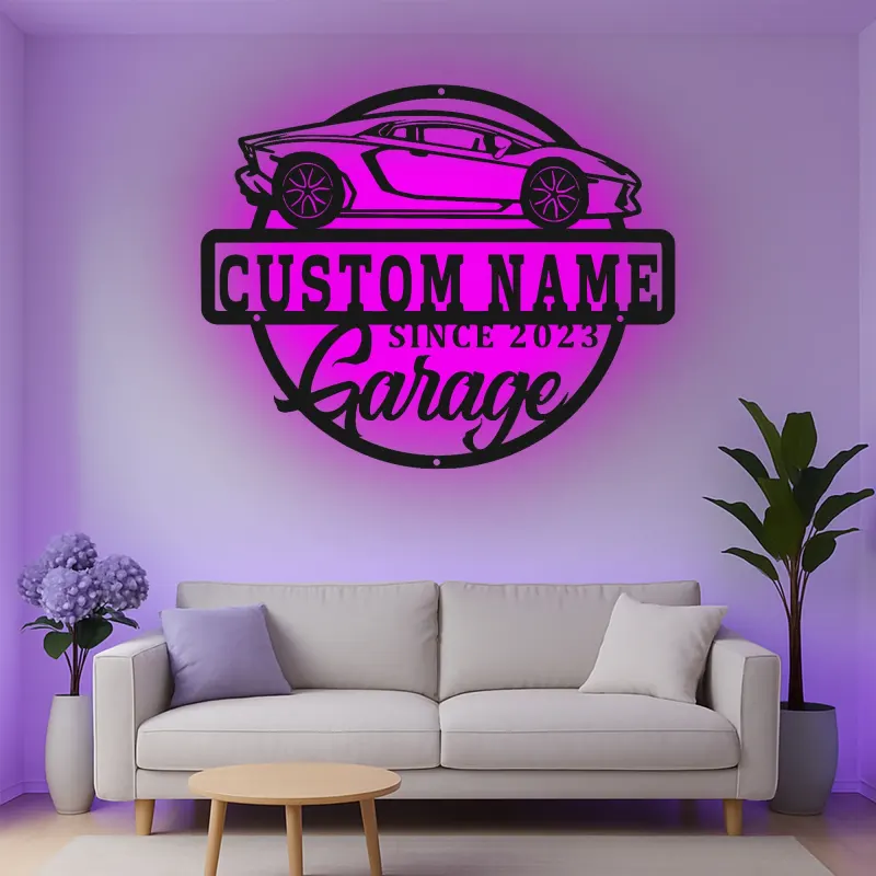 Custom Sports Car Led Light Metal Wall Art Personalized Garage Gift for Car Enthusiasts Man Cave Decor 3