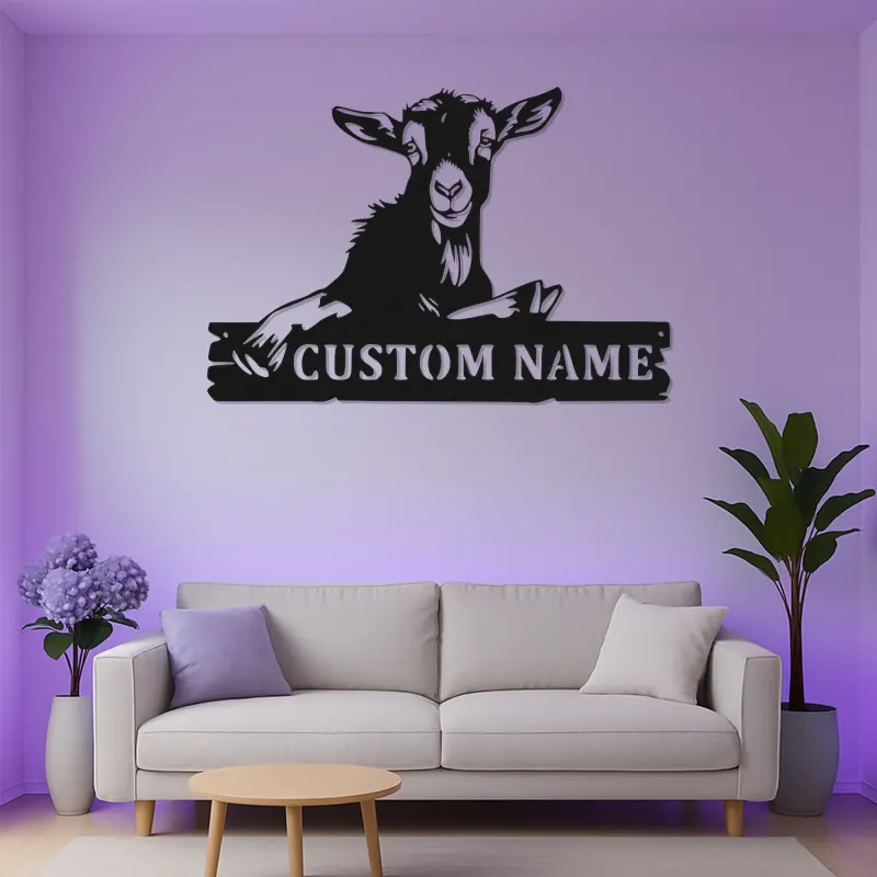 Cartel de cabra personalizado con LED | Arte mural de metal farmhouse personalizado | Decoración rústica de granero para amantes de las cabras