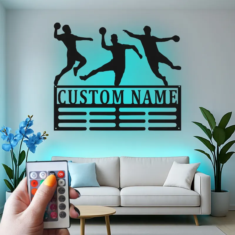 Custom Handball Player Led Light Metal Wall Art Personalized Sports Gift for Athletes Game Room Decor