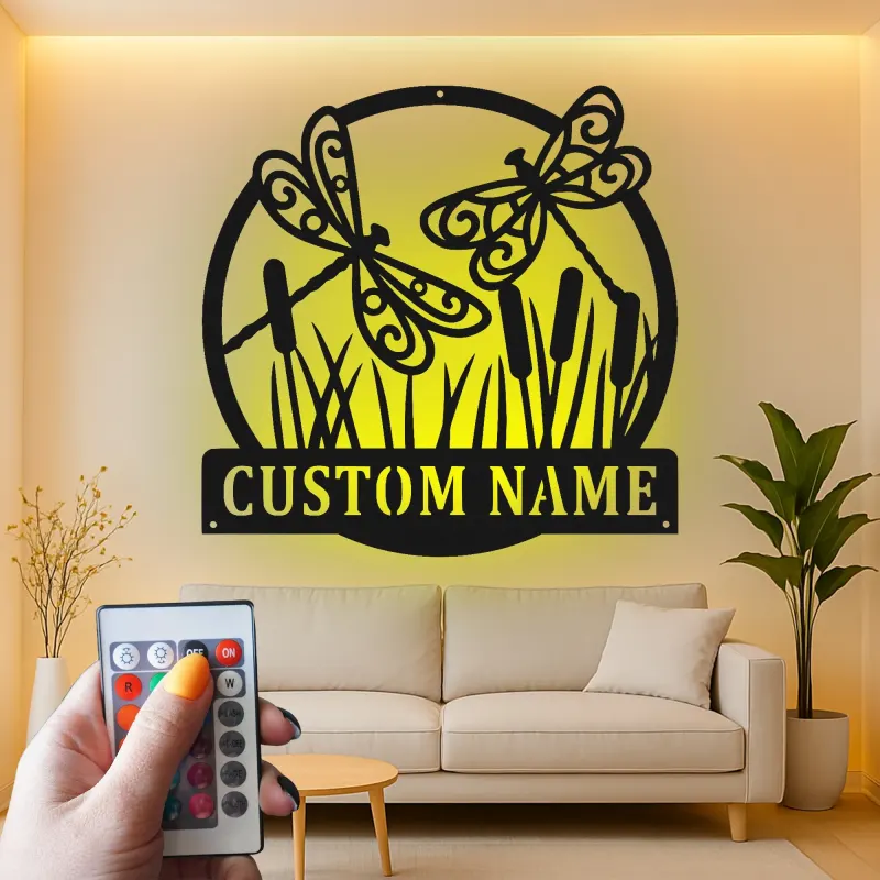 Insegna in metallo LED personalizzata con libellula, regalo per amanti della natura, decorazione per giardino o patio